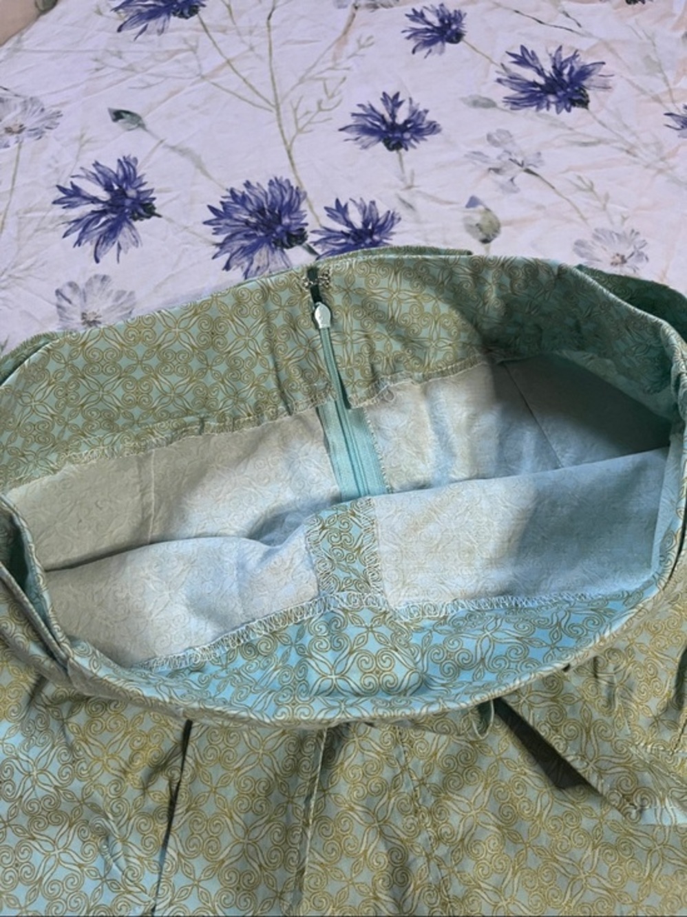 Handmade Mint Green Geometric Tie Waist Mini Skirt Y2K Cottagecore Size XS - Picture 3 of 6